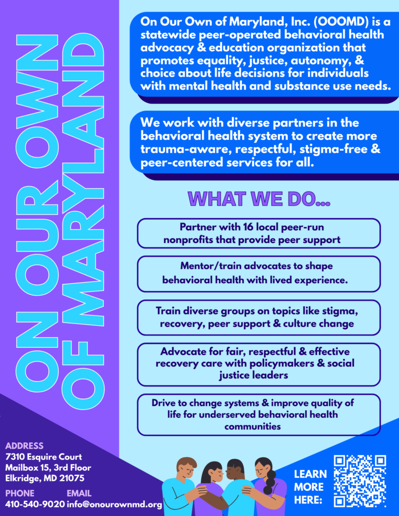 On Our Own of Maryland informative flyer
